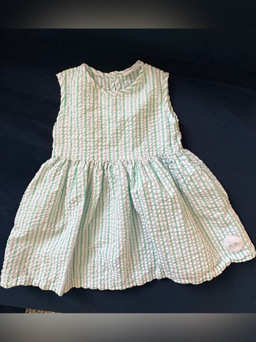 Smiling Button Sleeveless Seersucker Dress in Mint & White 3